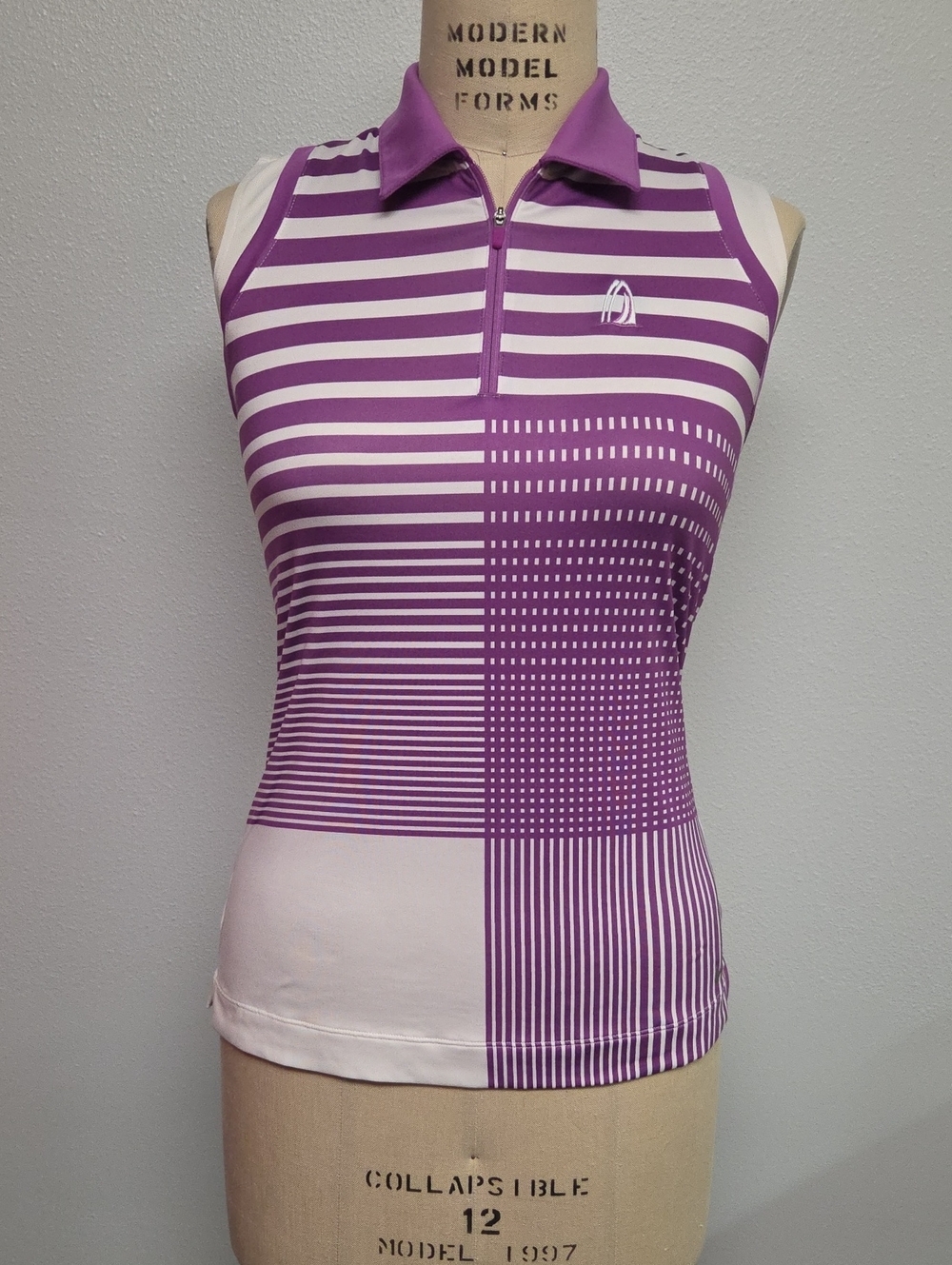 Nike Purple and White Striped Sleeveless Zip Tank